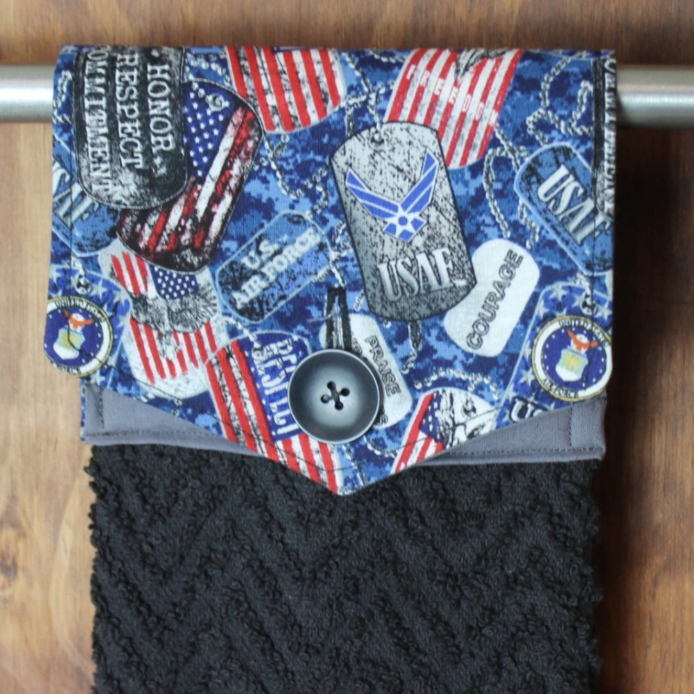 U.S. AIR FORCE MILITARY HANDMADE HANGING KITCHEN HAND TOWEL BLACK COTTON TOWEL
